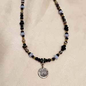 Boho/Hippie Agate beads, seeds w Lotus Charm Necklace